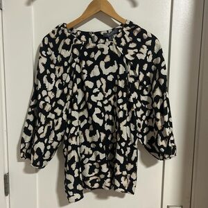NWT Primark UK Black White and Brown Leopard-Print Balloon Sleeve Blouse